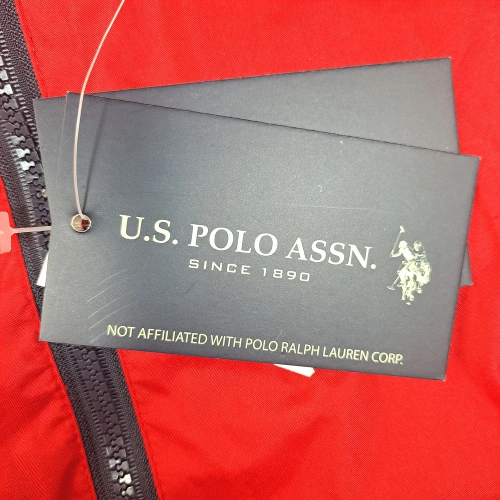 US Polo Assn Mens Red Hooded Windbreaker Jacket XXL NWT 105453P2